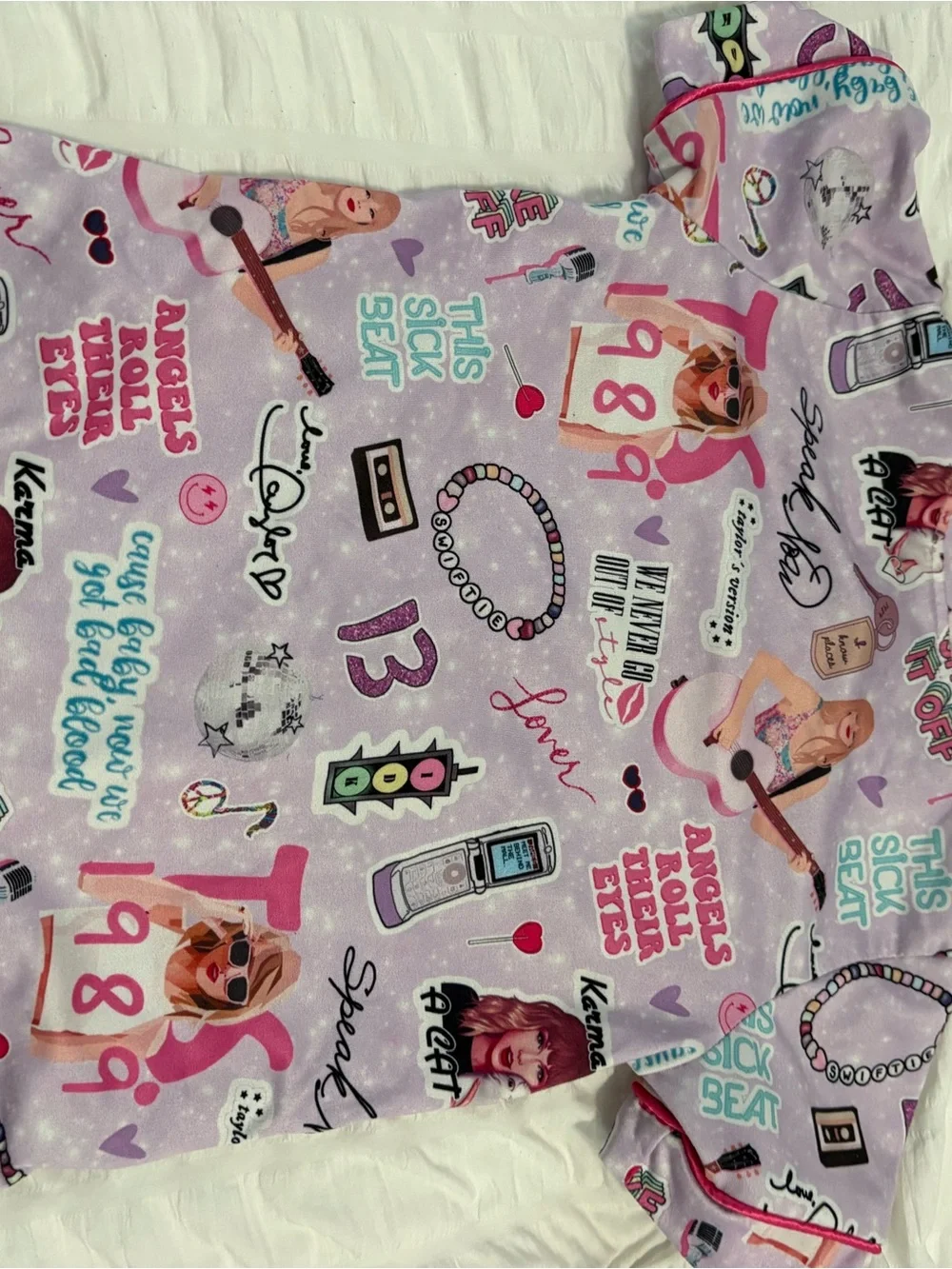 Taylor Swift Light Pink and Purple Graphic Short Pajama Set for Kids